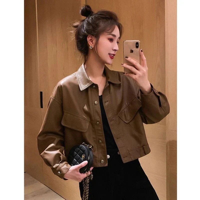 ジャケット 冬アウター Pu レザーレディース 2025 秋新作オートバイショートトップ