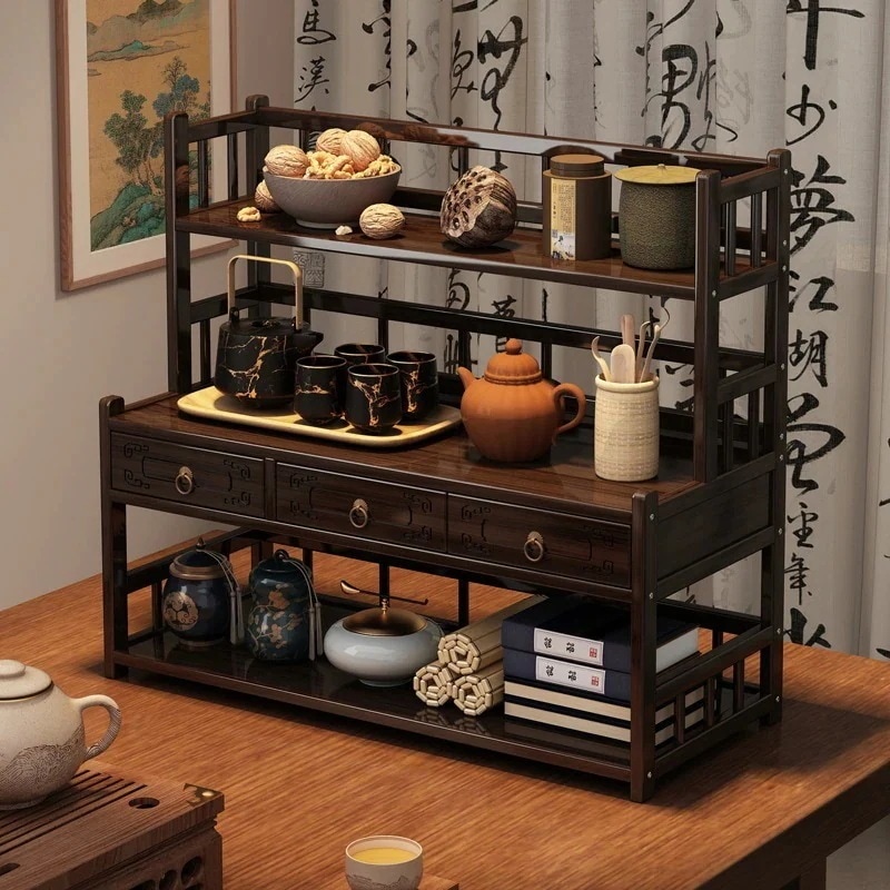 繊細な収納ラック 卓上飾り棚 中式様式 ティーカップラック 古典的な茶道具収納ラック ポットラック ディスプレイラック 紫泥壺置きラック インテリアをより高級に演出します キーワード訳