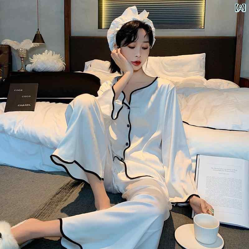 シルク　パジャマ　レディース パジャマ レディース 冷感 長袖 春秋 家庭 服 白 鹿 周 神同 型小 乳 犬 高級 夏 スーツ