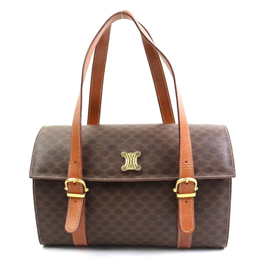 セリーヌ CELINE ハンドバッグ マカダム PVC/レザー ブラウン ゴールド レディース e58920j