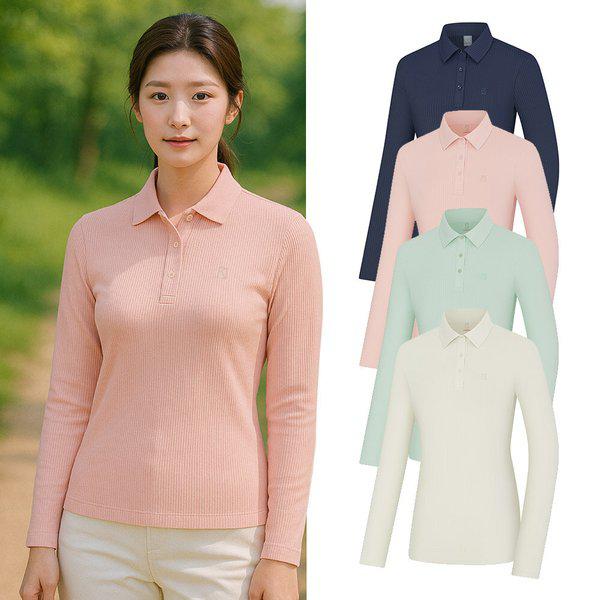 女性 涼しい リブ素材 登山 長袖カラー Tシャツ KSC048WT7W