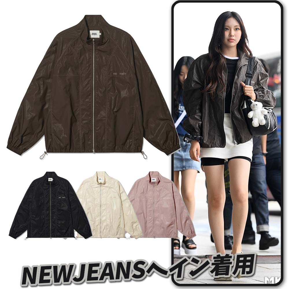 [NEWJEANSヘイン着用] 2023FW レイヤードロゴ有光コーティングウィンドブレーカー 4色