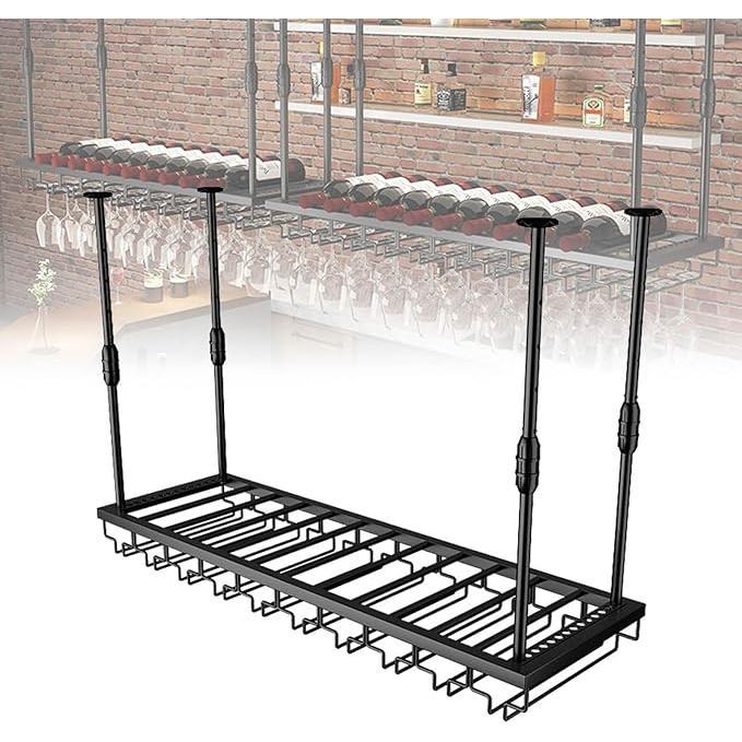 ワイングラスホルダー吊り下げ 業務用 単層天井ワイングラスラックボトル収納ラックワイン棚 ワイングラスホルダー収納ワインラック天井ワインホルダー
