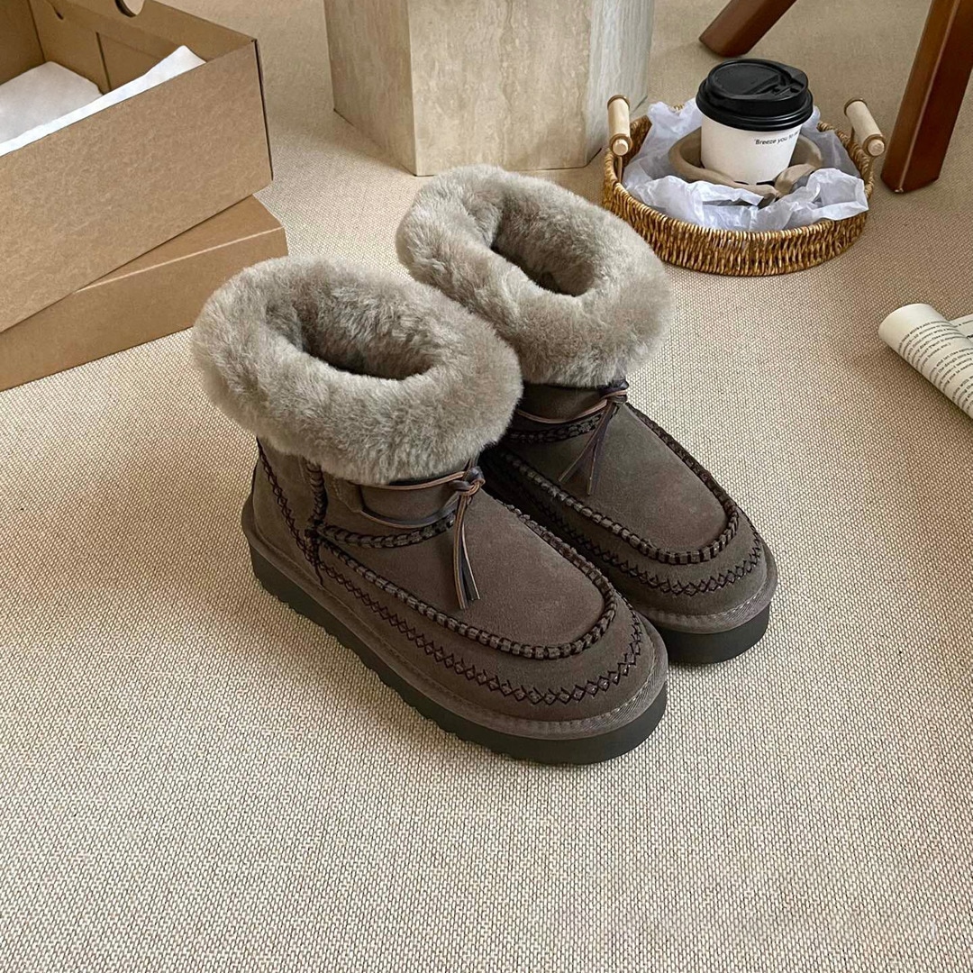 新作スノーブーツ 起毛襟 厚底 カジュアル 保温 レディスファション 軽便 コーディネート グレー