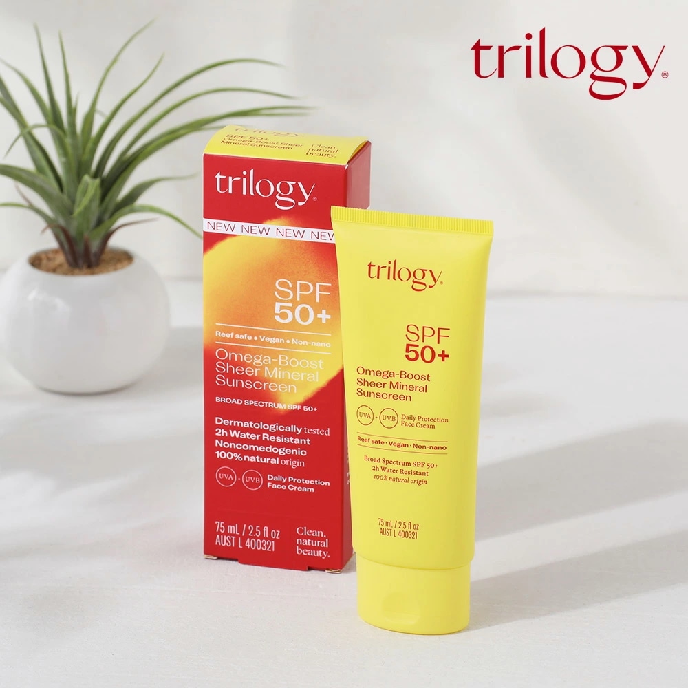 トリロジー trilogy オメガブースト ミネラルサンスクリーン 75ml SPF50+ ナチュラル 日焼け止め 紫外線対策 紫外線 UV対策 クリーム チューブ サンゴローズヒップ アウトドア