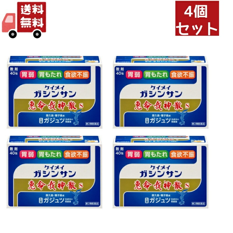 4個セット【第2類医薬品】 恵命我神散Ｓ（ガジュツ） 40包　胃腸薬　食欲不振　胃部腹部膨満感　消化不良　胃弱　食べ過ぎ　飲み過ぎ　胸やけ　胃もたれ　胸つかえ　はきけ