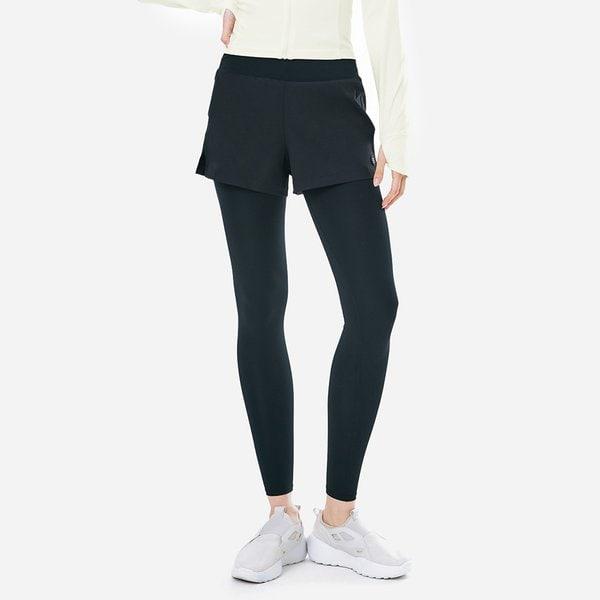 [] 女性用エッセンシャルウエストバンド 9 分丈レギンス ショーツ ブラック (B5SWWLP004BLK)