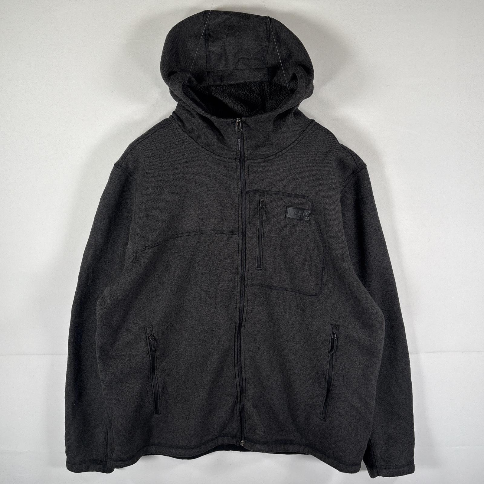 古着 フルジップフリースジャケット パーカー ワンポイントロゴ ニット 大きいサイズ XXL ダークグレー メンズ