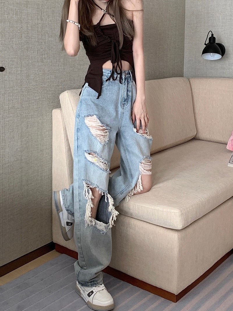 2024夏 韓国 デニムパンツ ボトムス ジーンズ ファッション系スタイル ゆるダボ ジーンズ シルエット カジュアル メンズライク