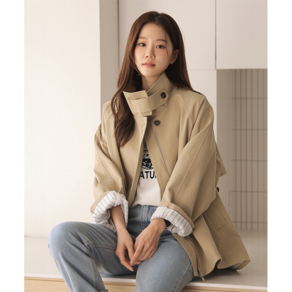 フレンチシックマッキンラグランハーフトレンチコート