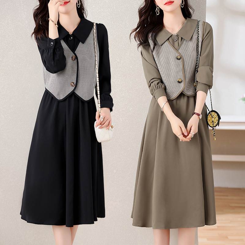 セットアップ レディース 2点セット 長袖ワンピース 襟付き 膝丈 フレア Aライン ギャザースカート ベスト ジレ Vネック ボタン 大人可愛い きれいめ シンプル シック 大人 上品 おしゃれ お 4,766円