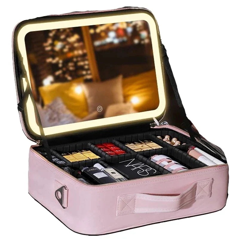 25新型Lサイズメイクボックス メイク 鏡付き 持ち運び LEDライト メイクボックス ケース 大容量 化粧箱 ミラー付き 化粧ボックス コスメボックス 化粧ポーチ メイクポーチ 化粧品