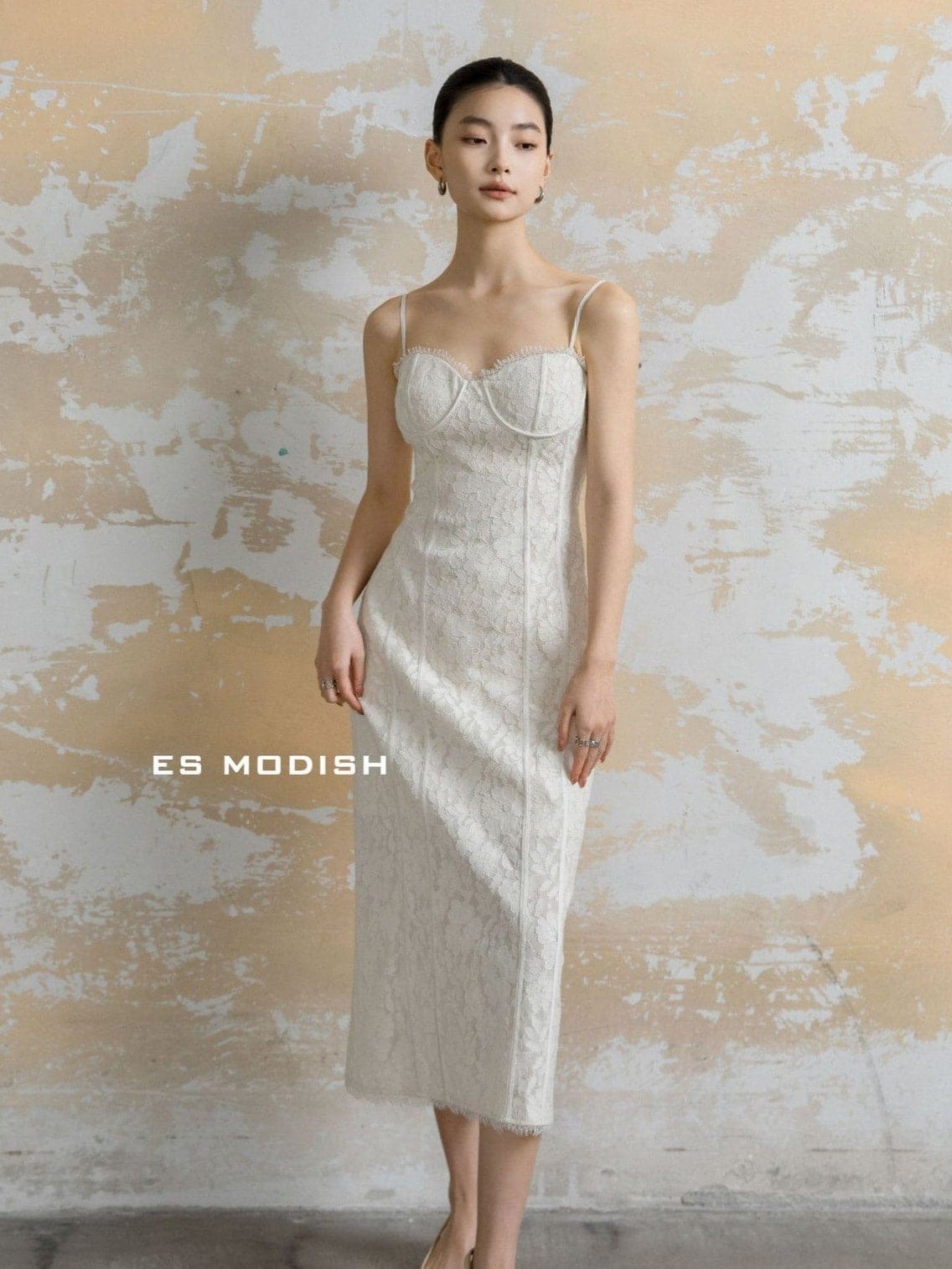 【ES MODISH】 春春冬/新作/フレンチ/気質/フィッシュボーン/スリム/スプリットワンピース/シニア感覚/Vネック/ホルターワンピース