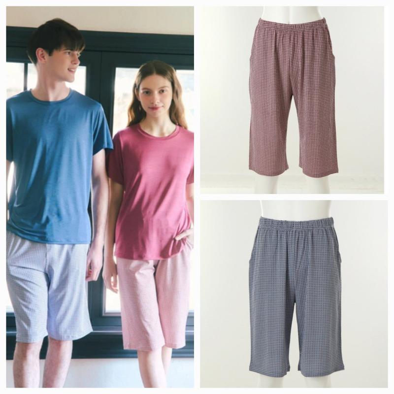 旅行用プレゼント用)伸縮性が良くしわになりにくい涼しい人絹COOLチェックカップルパンツD_J(VEPS123M)_DJ