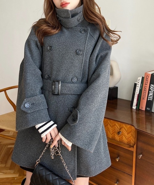 トレンチコート コート ニットメルトン2WAYアレンジカラーミドル丈トレンチコート レディース
