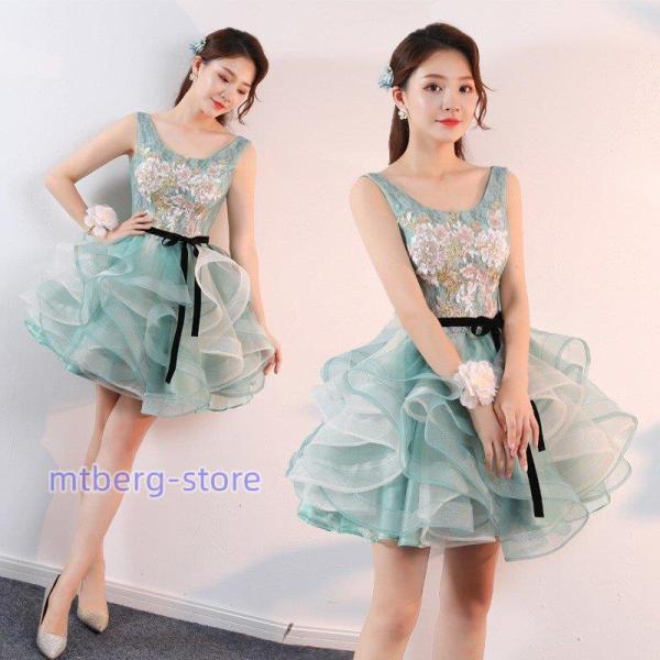 新作 ドレス ウェドレス 花嫁ミニドレス 可愛い刺繍花 ウエドレス 演奏会 舞台衣装 姫系h4954