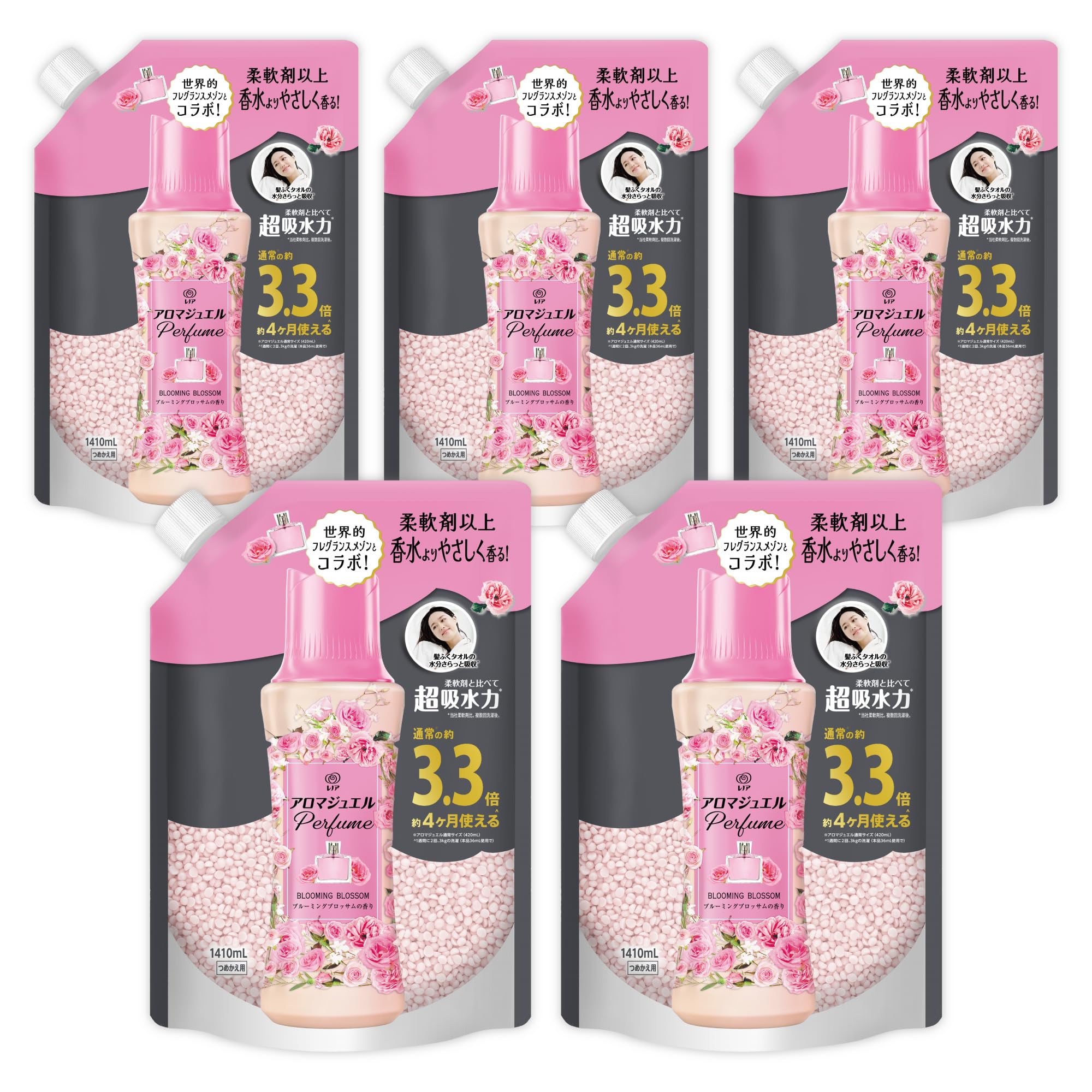 レノア ハピネス アロマジュエル 香り付け専用ビーズ ブルーミングブロッサム 詰め替え 1,410mL×5袋 [大容量] [ケース品]