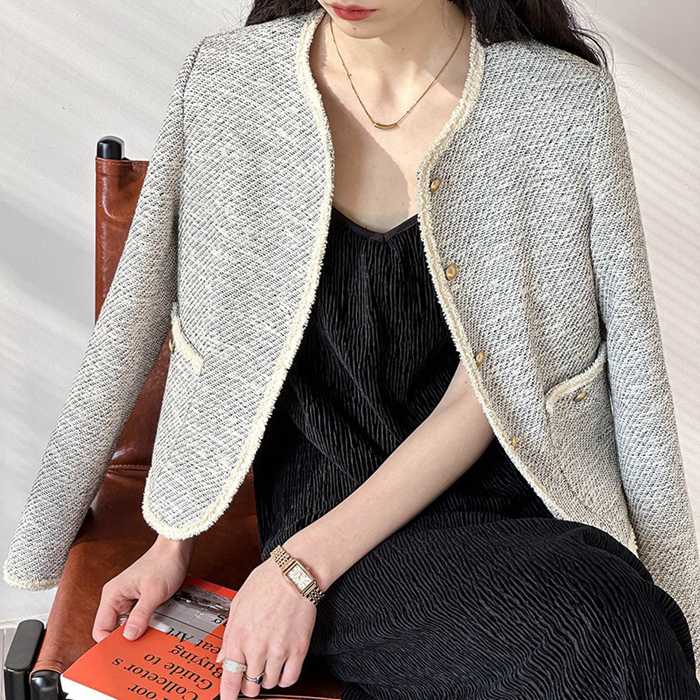 ジャケット レディース ツイード コート 羽織り アウター ノーカラー きれいめ ツイードジャケット 5,278円