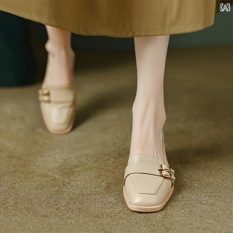 ローファー レディース オフィス 通勤 仕事 春秋 革 スクエアトゥ 女性 ミディアム ヒール 太い ヒール 浅い口 シングル シューズ 女性 ソフト ソール 快適 7,973円