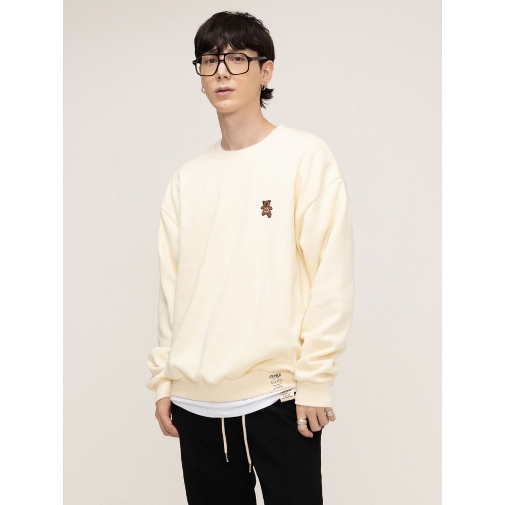 GRAVER スモールベア刺繍スマイルマンツーマンクリーム