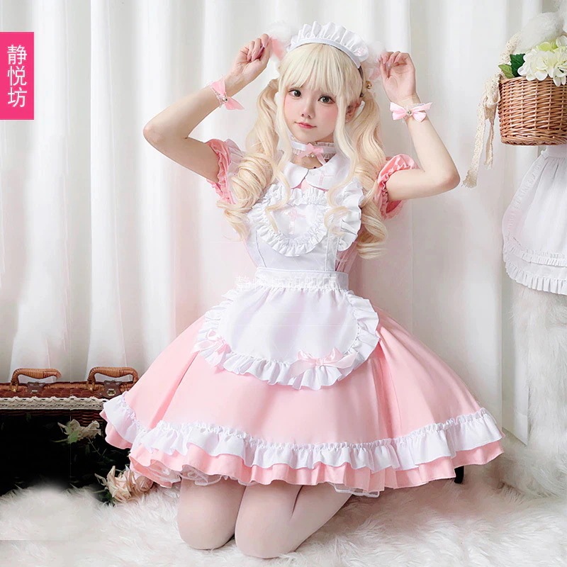 猫ピンクのメイド服日本のアニメかわいいロリメイドコスプレメイドスカートプリンセスドレス
