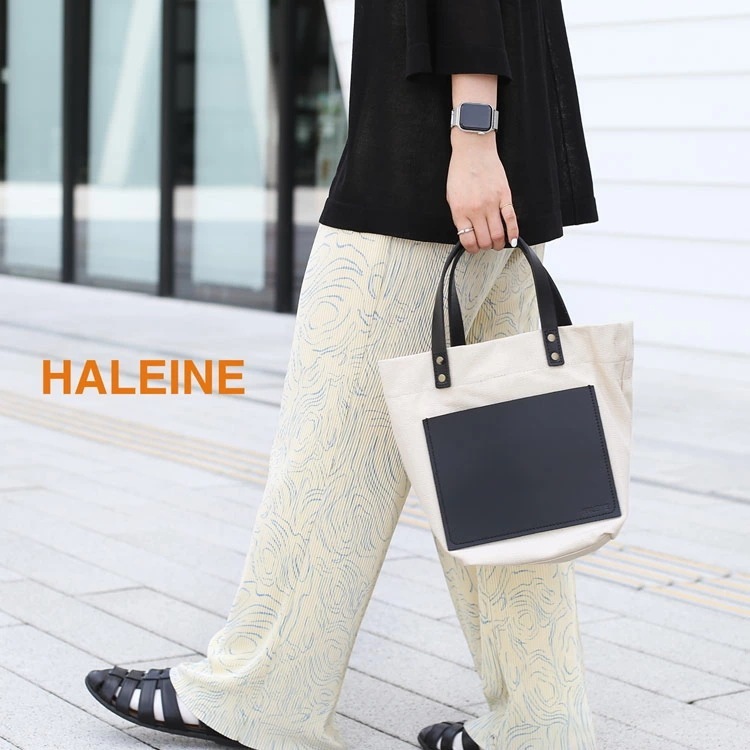 キャンバス トート ミニ レディース トートバッグ ブランド HALEINE 革 2way ショルダー 生地 布製 レザー ヌメ革 アレンヌ トート バッグ キャンバス地 本革 キャンバス生地 母の日