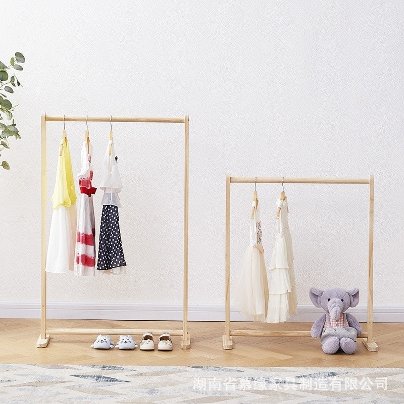 10個セットで割引価格 メガ割 子供用無垢材洋服ハンガー床中間子供大きな子供吊り下げ洋服ラック寝室シンプル洋服ハンガー幼稚園