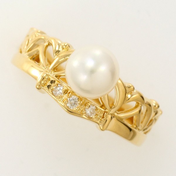 K18 18金 YG リング 指輪 10号 パール(真珠) 約6mm ダイヤ ジュエリー 中古