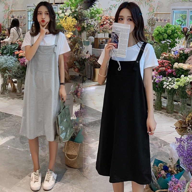 【送料無料】マタニティ セットアップ ワンピース Tシャツ ＋ サロペットスカート