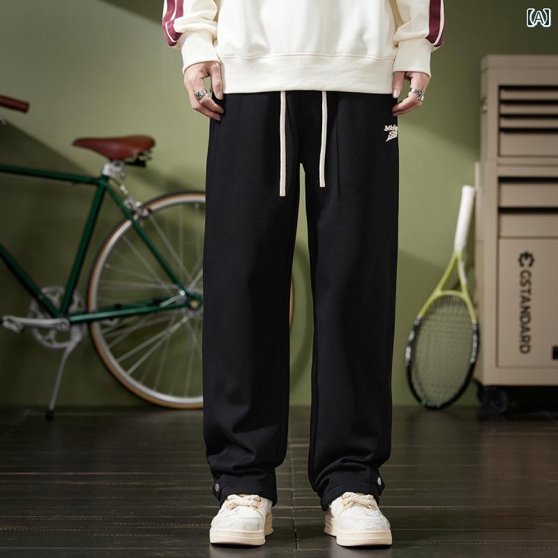 メンズ パンツ 動きやい 長ズボン アメリカン ブラック ストレート レッグ スウェット 春秋 大きめサイズ ティーンエイジャー カジュアル