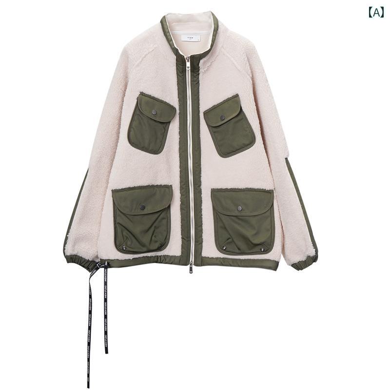 アウター メンズ カジュアル おしゃれ 楽しい マルチ ポケット デニム シェルパ ジャケット 秋冬 トレンディ ダブル ジッパー ジャケット