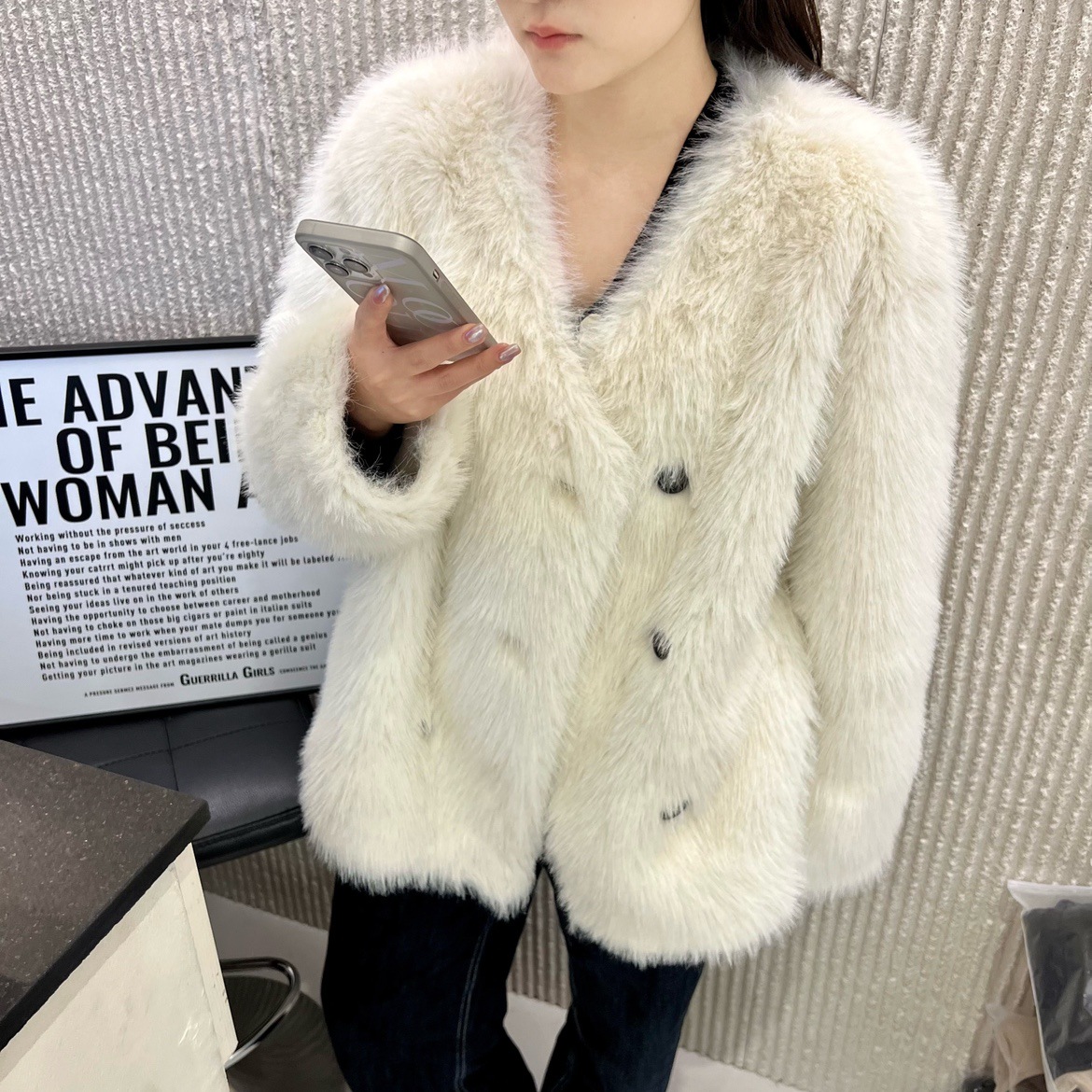ファーワンピース ショートファーコート 秋冬 厚手 ファーコート Vネック ファッション 毛皮 婦人服