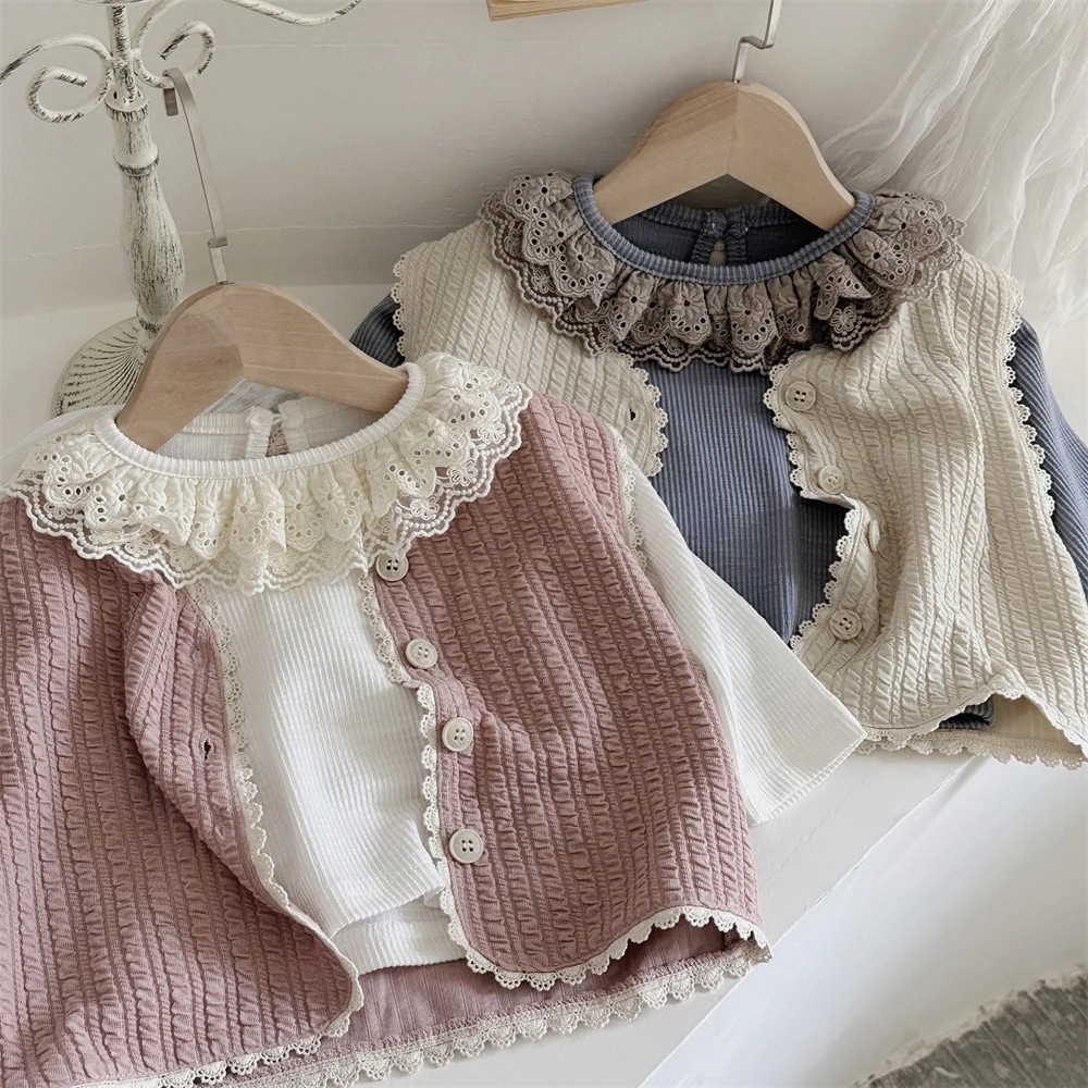 ベビー服,秋冬の乳幼児の袖なしベスト,子供服，女の子の赤ちゃんのレースカーディガンの上着シャツ アウター