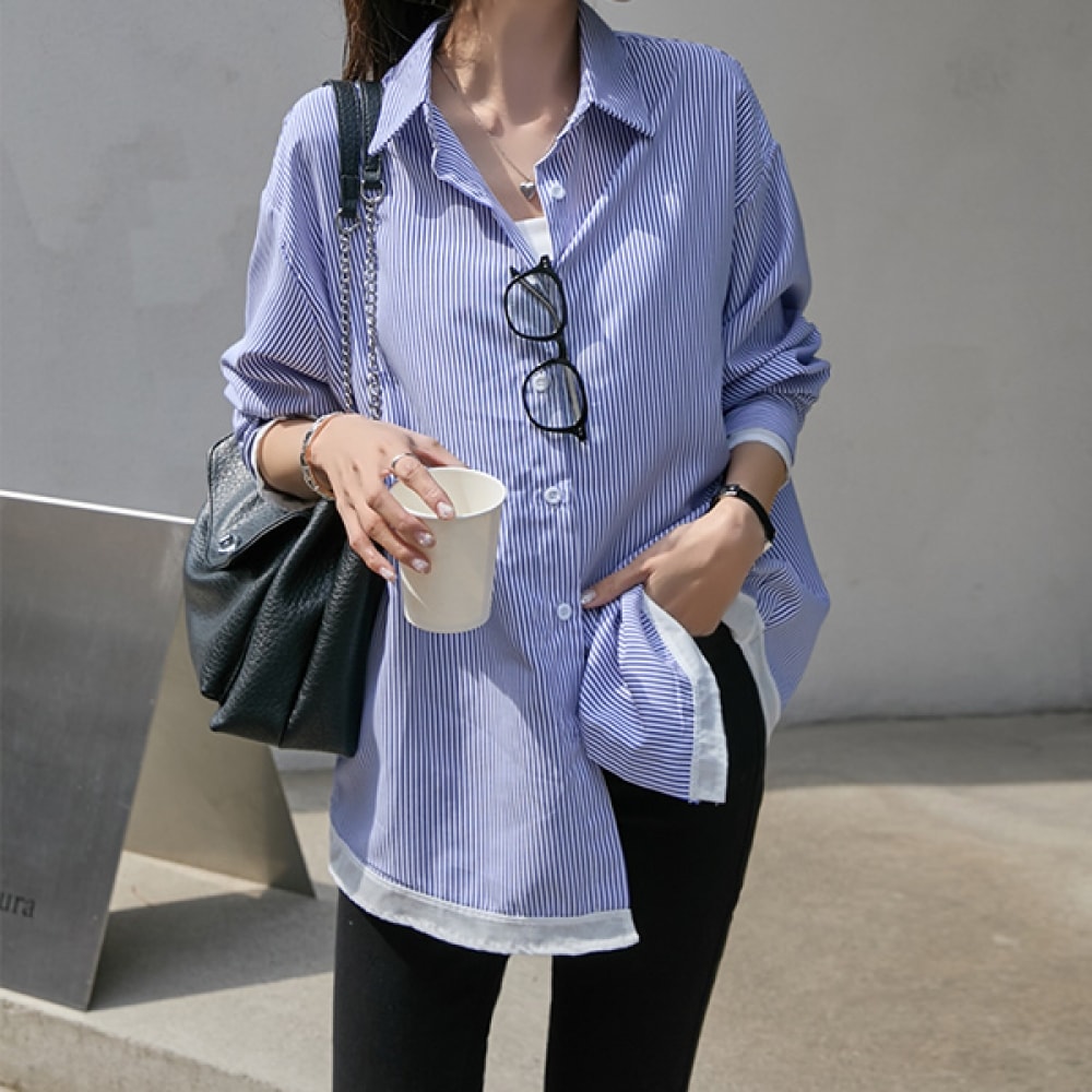 (ナーク21) (55~110) カラーストライプロングシャツ NK41-T-16