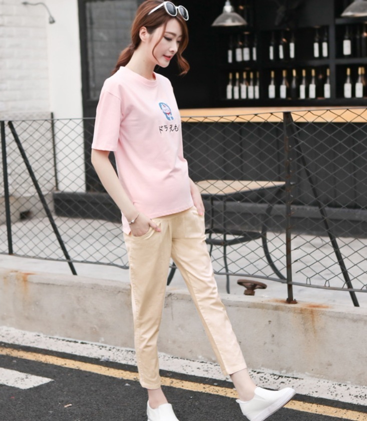 ボトムス デート モテアイテム マタニティ ストレートパンツ ウエストゴム コットン 可愛い きれいめ 上品 おしゃれ かっこいい 可愛い ラブリー キュート ガーリー クール モード系