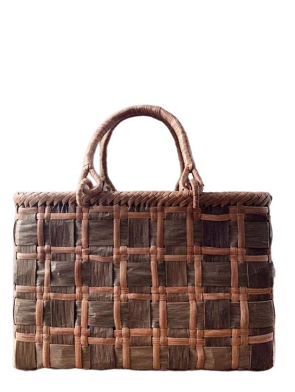 胡桃山葡萄　手作り　籠バッグ　内布あり (約)幅31本体高さ21マチ11cm