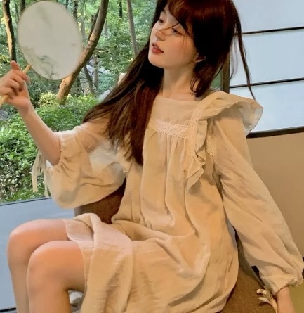 ワンピース シフォン素材 フレアスカート フレアワンピース 膝丈 ひざ丈 袖あり 長袖 スクエアネック クルーネック フレア セミフレア Aライン プリーツ ハイウエスト バイカラー ポリエステル