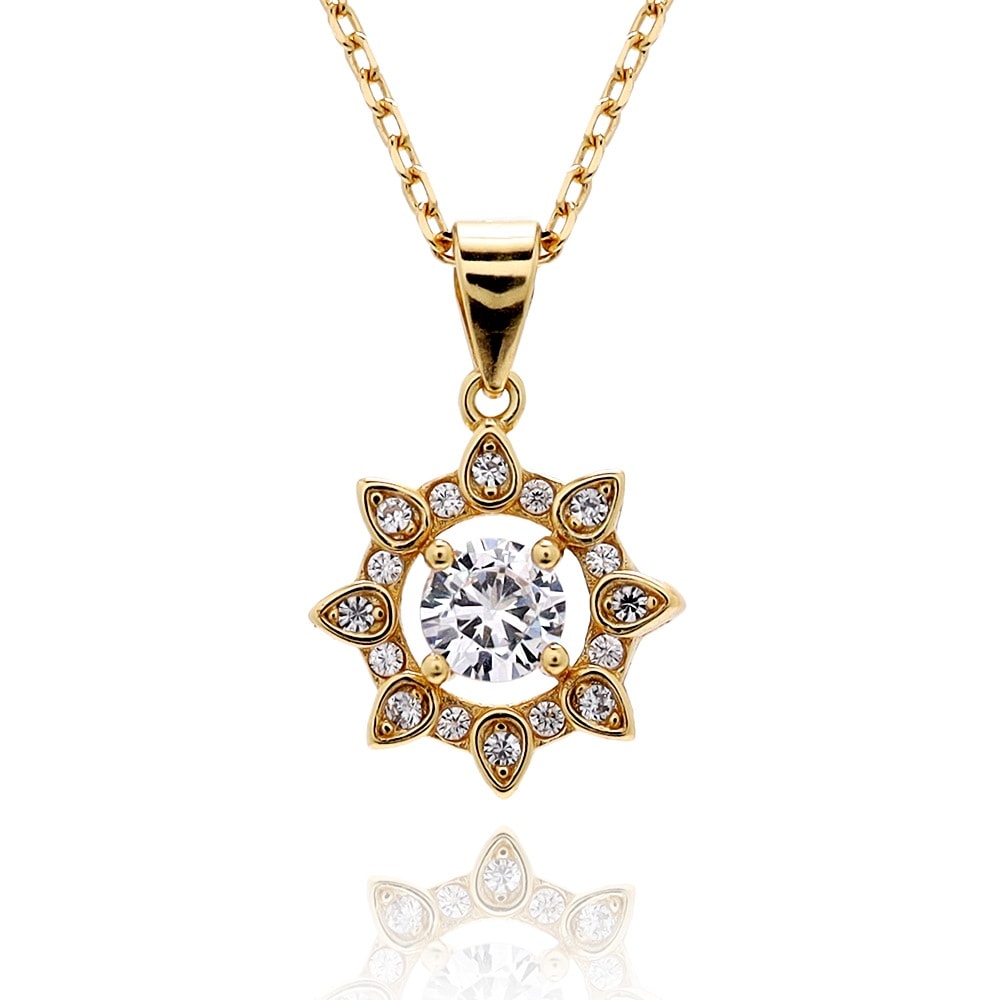 S925 太陽 日光 ネックレス 金 [fhns009-gold]