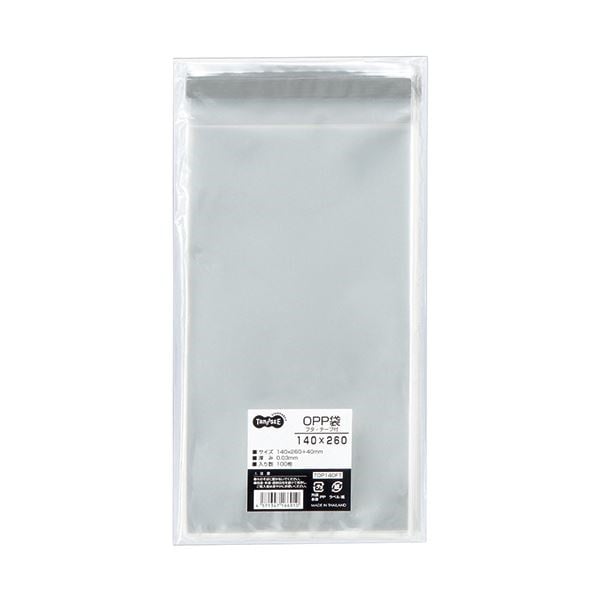 （まとめ） TANOSEE OPP袋 フタテープ付140260+40mm 1パック（100枚） 50セット