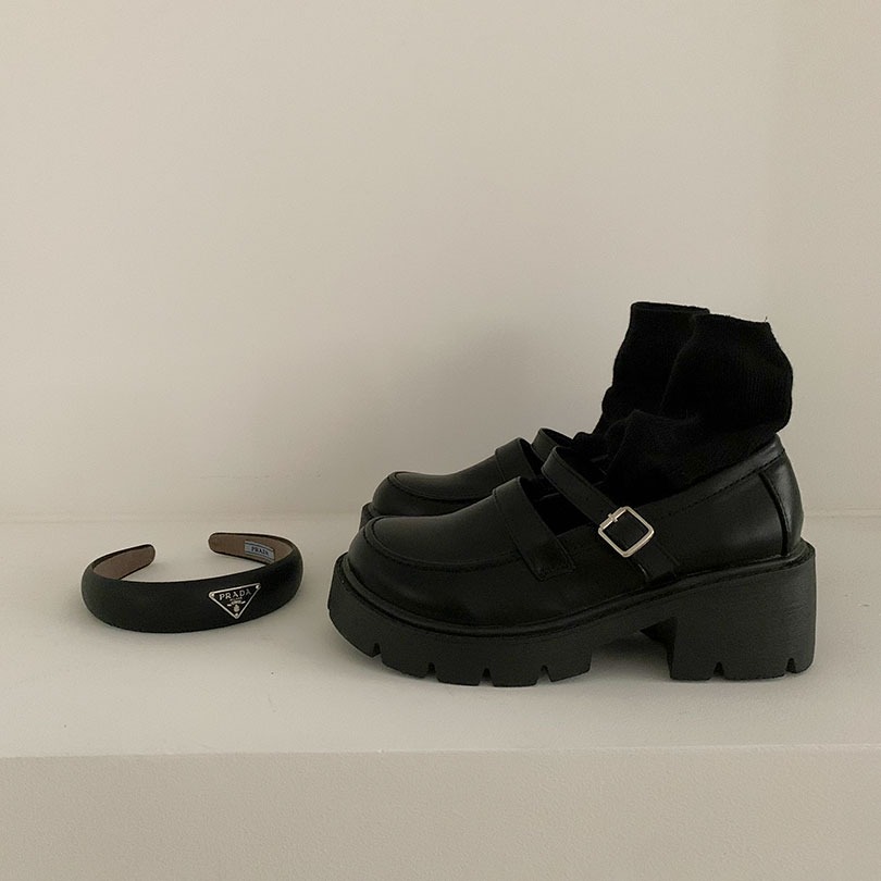 韓国の女性ファッション/ [+7CM] メリジェーン厚底ローファー sh1044