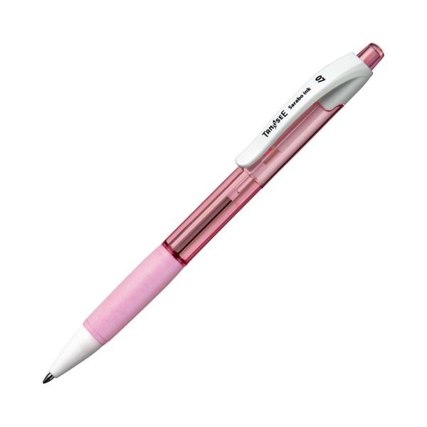 （まとめ） TANOSEE ノック式油性ボールペン（なめらかインク） 細字 0.7mm クリアピンク（インク：黒） 50本 10セット