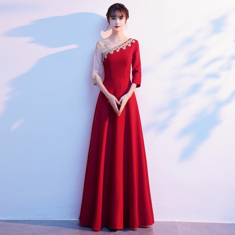 大人気 上品 カラードレス ワインレッド ネイビー ロングドレス 赤 演奏会ドレス 発表会 コンサート コンクール 舞台 コーラス 合唱衣装 大人 ステージドレス 大きいサイズ ウェディングドレス ウ 6,367円