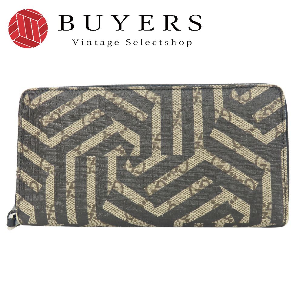 中古 長財布 411766 ＧＧカレイド GGスプリームキャンバス ベージュ ブラック ラウンドファスナー 小物 レディース 女性