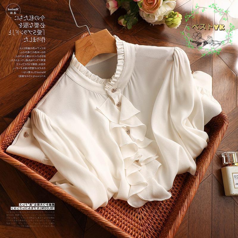 ラグジュアリー フリル シャツ ブラウス 春夏 秋 シフォン レディース 長袖 シャツ オフィス トップス 通勤 スーツ インナー 入学式 入園式