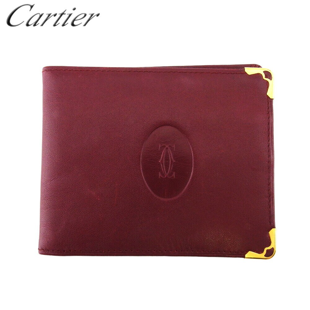 二つ折り 札入れ ミニ札入れ マストライン レディース メンズ ボルドー ゴールド 中古