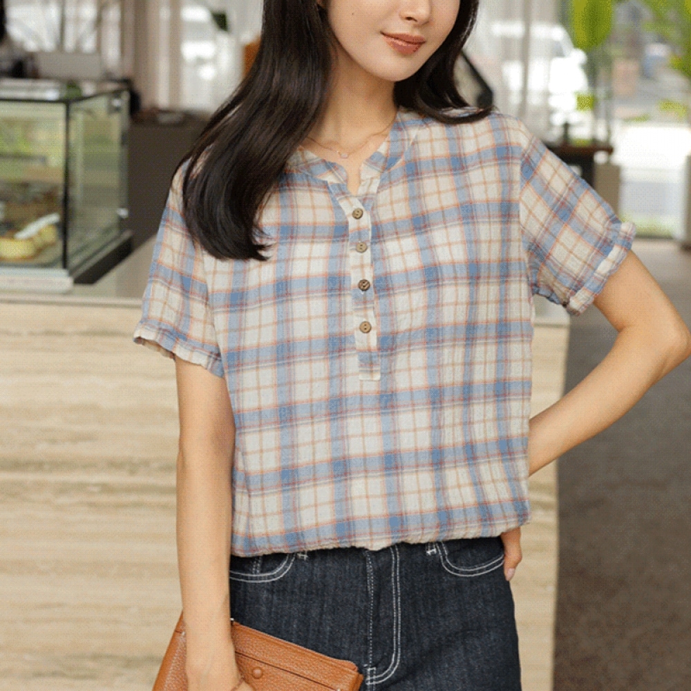 Click & Funny ファンディチェックストリングシャツ