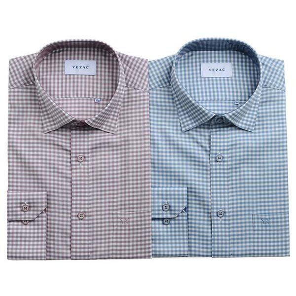 YJEFUR502_スナップカラー コットン混紡 チェック レギュラーフィット 長袖