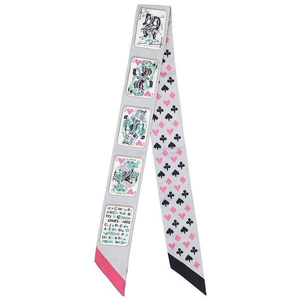 エルメス HERMES スカーフ ツイリー シルク グリペール×ローズ×ブラック 【JEU DE CARTES/ジュー ドゥ カルト】 【箱】【中古】