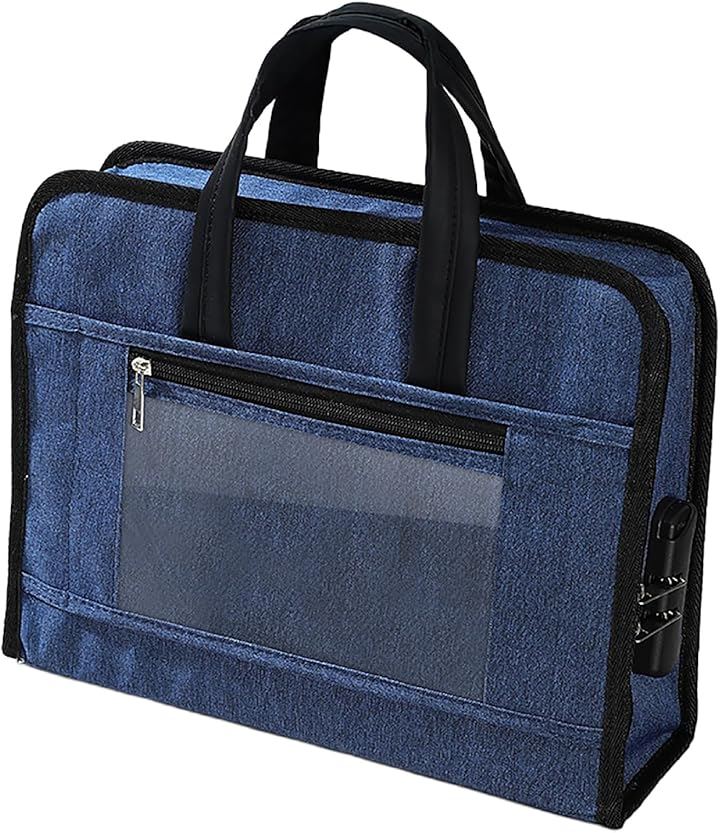 鍵付き パソコンバッグ タブレットケース パスワードロック ビジネスバッグ 印鑑入れ 重要書類 通帳 パスポート 出張 会議(ネイビー)