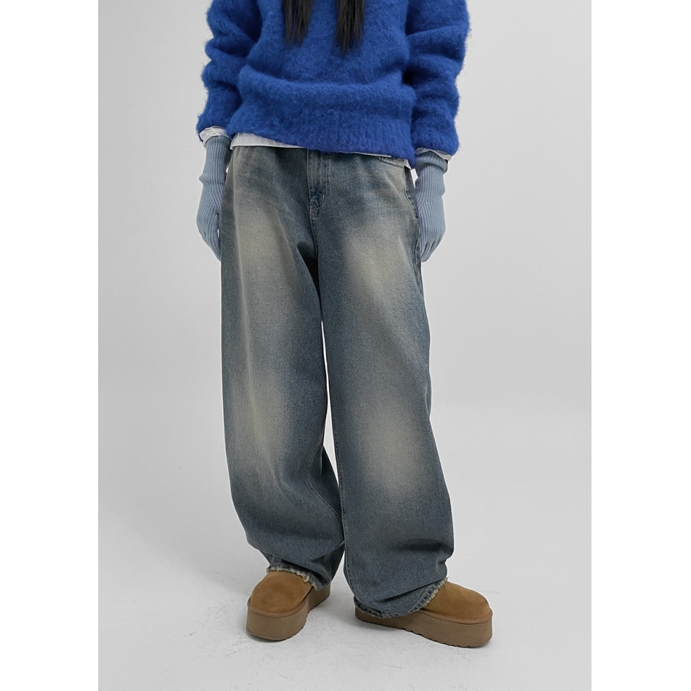 ブラックアップウィラチュウポケットワイドデニムパンツ*